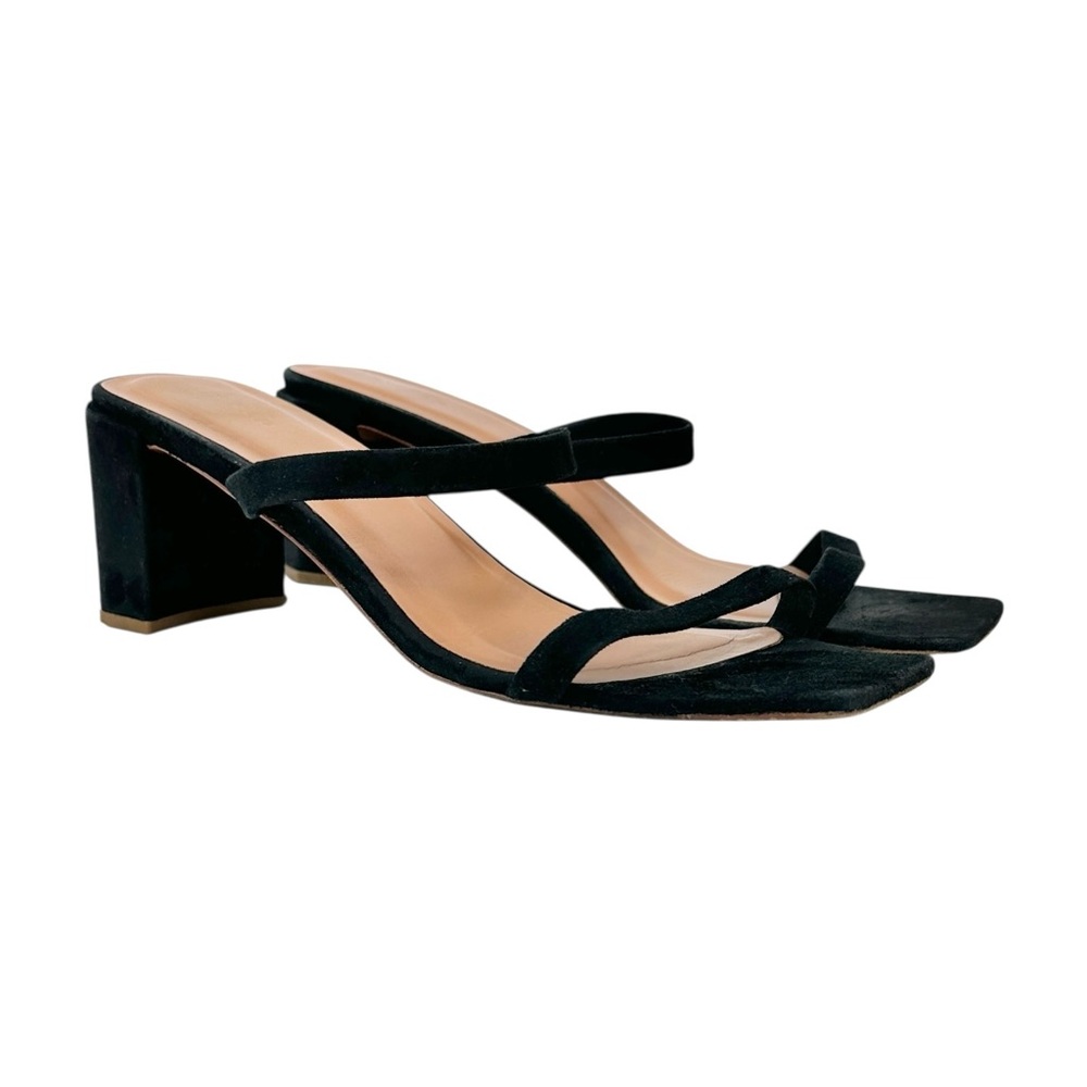BY FAR Tanya Black Suede Leather Block Heel Mules Heeled Sandals sz 40